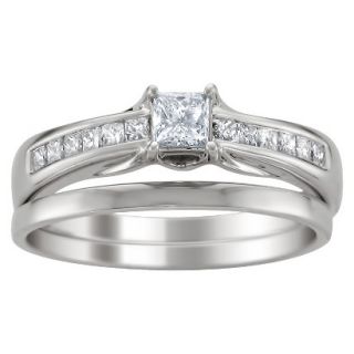 14K White Gold 5/8ctw Princess cut Diamond Bridal Set (HI, I1) Size 6.5