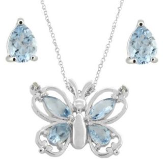 Sterling Silver Genuine Blue Topaz and Diamond Accent Butterfly Pendant and