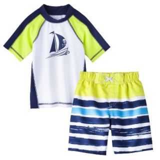 Circo Infant Toddler Boys Sailboat Rashguard and Stripe Swim Trunk Set   Blue