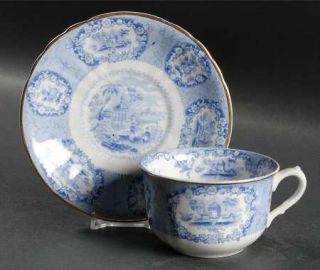 Ridgway (Ridgways) Oriental (Blue, Gold Trim) Oversized Cup & Saucer Set, Fine C
