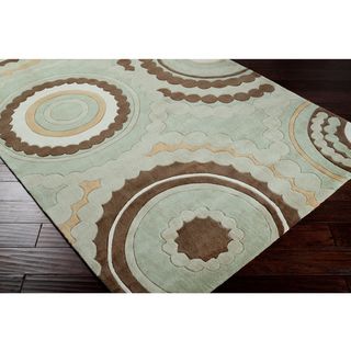 Hand tufted Contemporary Retro Chic Green Geometric Circles Abstract Rug (5 X 8)