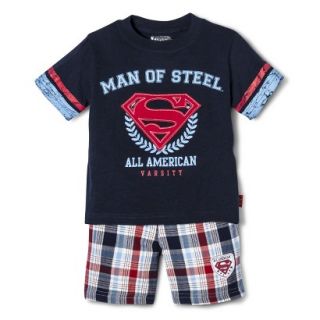 Superman Infant Toddler Boys Short Sleeve Tee and Plaid Boy Short Set   Navy