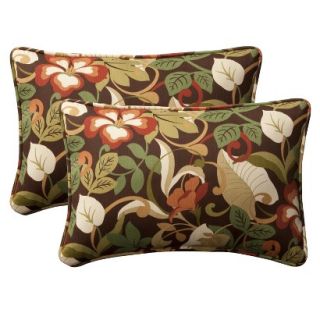 2 Piece Outdoor Toss Pillow Set   Brown/Green Floral 24