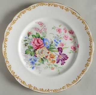 Royal Albert Nosegay Luncheon Plate, Fine China Dinnerware   Hampton Shape,Gold
