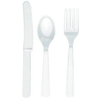 Frosty White Forks, Knives and Spoons (8 each)