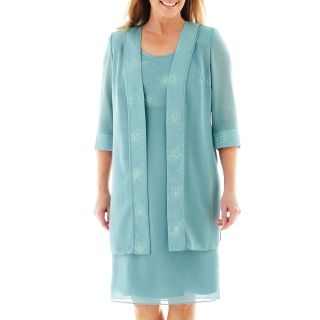 Dana Kay Glitter Dress with Duster Coat   Plus, Seafoam