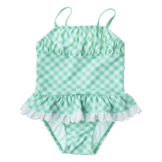 Circo Infant Toddler Girls Gingham Check 1 Piece Swimsuit   Blue 4T