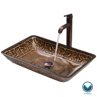 Vigo Rectangular Golden Greek Glass Vessel Sink And Faucet Set In Oil Rubbed Bronze