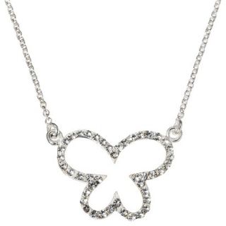 Butterfly Sterling Silver Pendant Necklace with Crystals   Silver/White