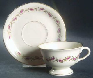 Pickard Symphony Red Footed Cup & Saucer Set, Fine China Dinnerware   Red/ Leave