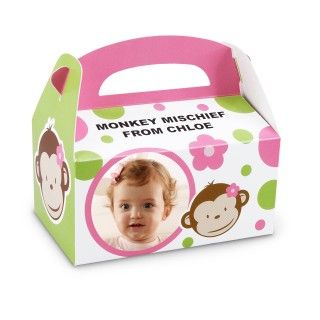 Pink Mod Monkey Personalized Empty Favor Boxes