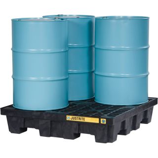 Justrite EcoPolyBlend Spill Control Pallet   4 Drum Capacity, Model 28635