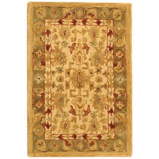 Handmade Heirloom Ivory/ Light Green Wool Rug (2 X 3)