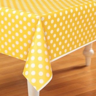 Yellow and White Dots Plastic Tablecover