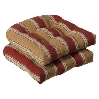 Outdoor 2 Piece Wicker Chair Cushion Set   Tan/Red Stripe