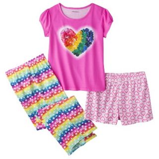 Xhilaration Girls 3 Piece Short Sleeve Pajama Set   Pink Azalea XS