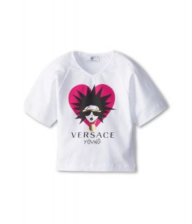 Versace Kids T Shirt With Medusa Logo Girls Short Sleeve Pullover (White)