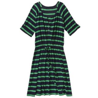 Merona Womens Plus Size 3/4 Sleeve Tie Waist Dress   Navy/Green 3