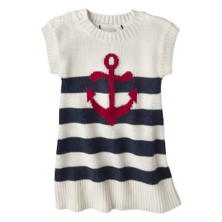 Infant Toddler Girls Striped Anchor Sweater Dress   White/Navy 3T