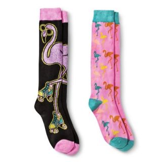 Xhilaration Girls Flamingo Knee High Socks 2pk   Black 3 10