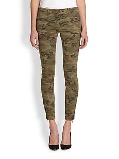 R13 Camouflage Print Cropped Skinny Moto Jeans   Camouflage