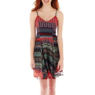 Sleeveless Print Slip Dress, Red/Brown