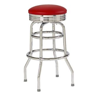 Barstool Double Ring Bar Stool with Chrome   Red
