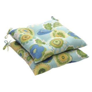 Outdoor 2 Piece Tufted Chair Cushion Set   Blue/Green Floral