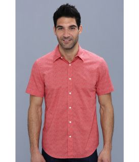 Perry Ellis Short Sleeve Mini Dot Floral Print Shirt Mens Short Sleeve Button Up (Red)