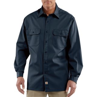 Carhartt Long Sleeve Twill Work Shirt   Navy, XL, Regular Style, Model S224