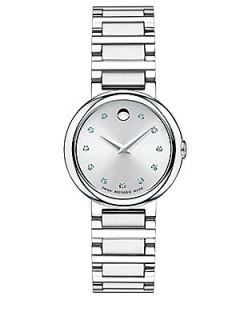 Movado Concerto Diamond & Stainless Steel Bracelet Watch   Silver