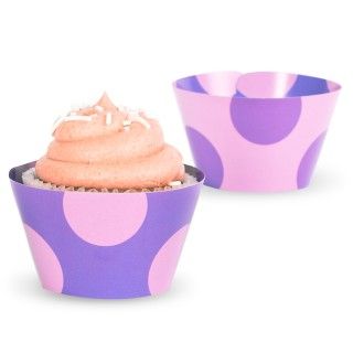 Lavendar Pink Dots Reversible Cupcake Wrappers (12)