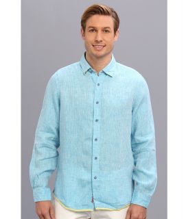 Report Collection L/S Solid Linen Shirt Mens Long Sleeve Button Up (Blue)