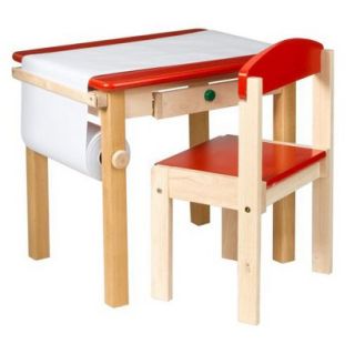 Guidecraft Art Table and Chair Set   Red/Natural