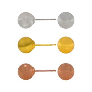 3 Pc. Ball Stud Earring Set Tri Tone 14K Gold Over Sterling Silver, Womens
