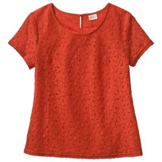 Merona Womens Lace Short Sleeve Top   Orange Zing   XL