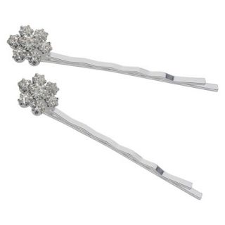 Womens Hair Pins 2 pieces Crystal Flower   Silver/Clear