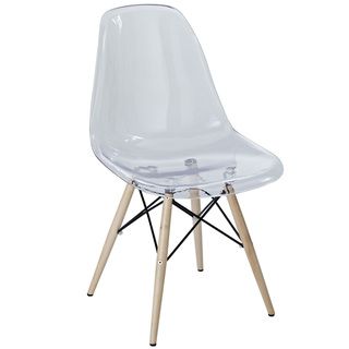 Clear Plastic Side Chair With Wooden Base