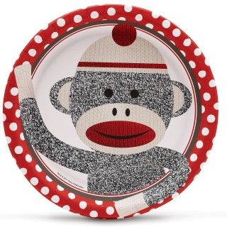 Sock Monkey Red Dinner Plates