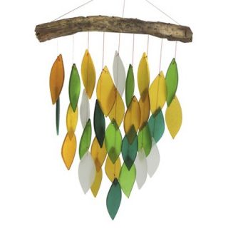 Rainforest Waterfall Glass Wind Chime with Wood