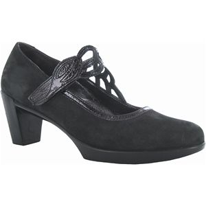 Naot Womens Luma Black Velvet Nubuck Black Crincle Patent Shoes, Size 38.5 M   14004 N47
