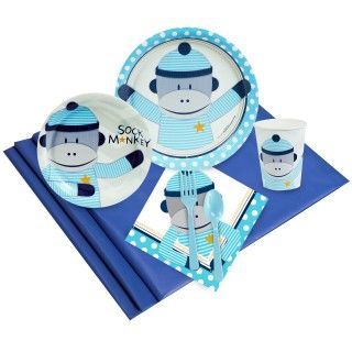 Sock Monkey Blue Just Because Party Pack for 8