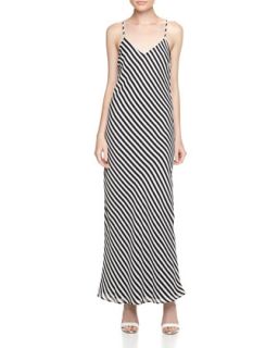 Taylor Diagonal Stripe Crisscross Maxi Dress, Black/White