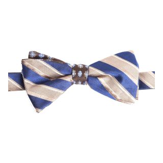 Stafford Derby Stripe and Stable Medallion Reversible Pre Tied Bow Tie, Taupe,