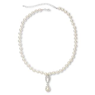 Vieste Silver Tone Pearlized Glass Bead Pavé Pendant, White