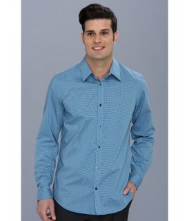 Calvin Klein Non Iron L/S Mini Check Poplin Shirt Mens Long Sleeve Button Up (Blue)
