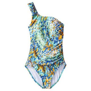 Clean Water Womens 1 Piece Printed One Shoulder Swimsuit  Blue XL