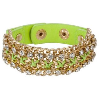 Capsule by C�ra Link Chain Bracelet with Clear Rhinestones   Gold/Green