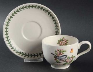 Portmeirion Botanic Garden Birds Flat Cup & Saucer Set, Fine China Dinnerware  