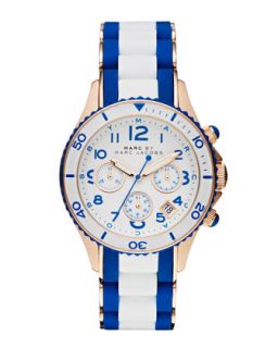 Rock Two Tone Silicone Chronograph Watch, White/Blue